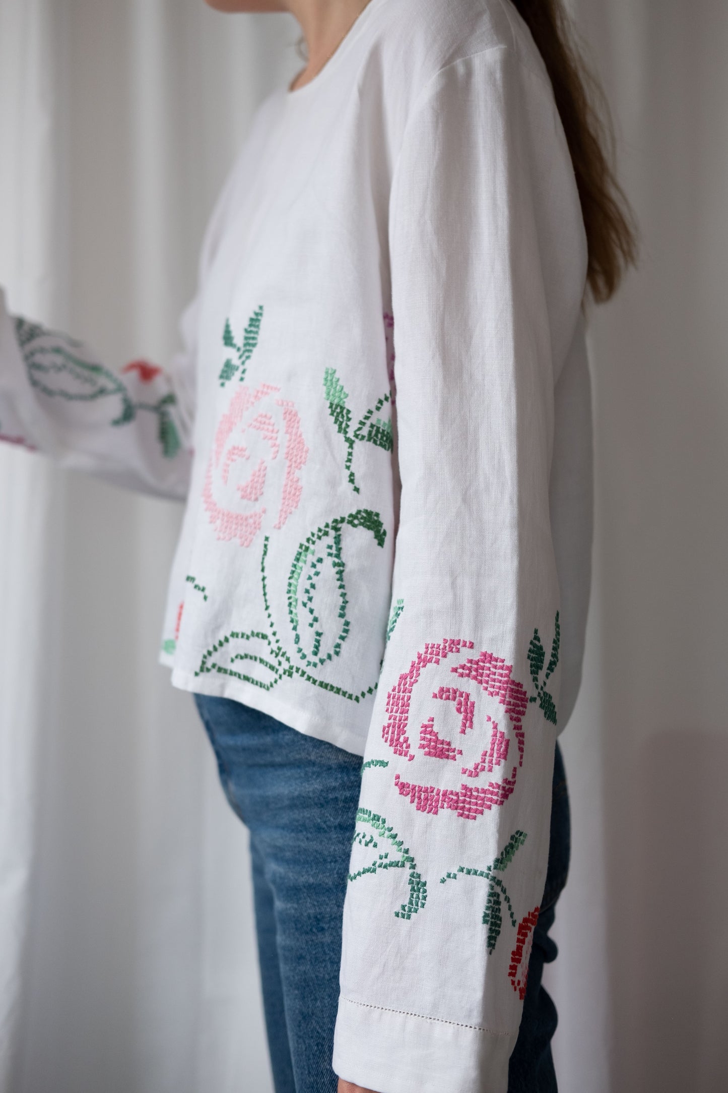 Anisa ~ Reworked Vintage Linen Embroidered Long Sleeve - M/L