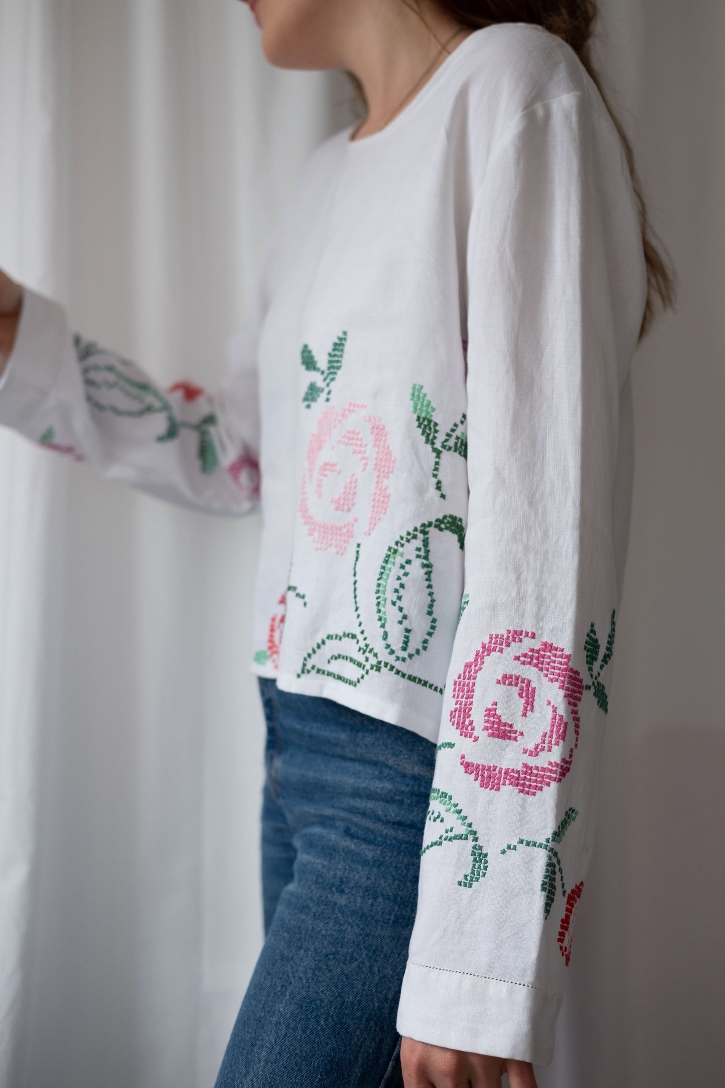 Anisa ~ Reworked Vintage Linen Embroidered Long Sleeve - M/L