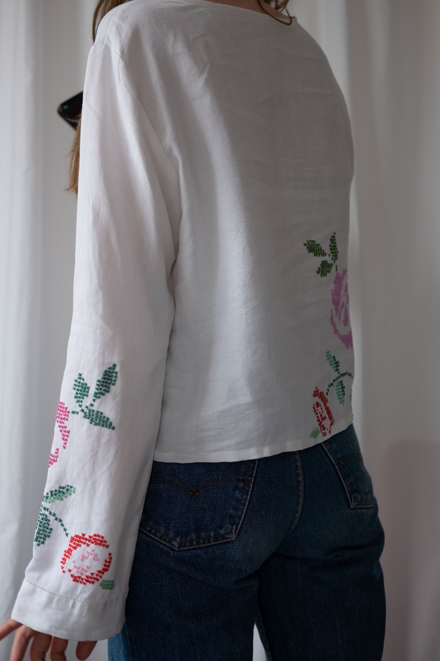 Anisa ~ Reworked Vintage Linen Embroidered Long Sleeve - M/L