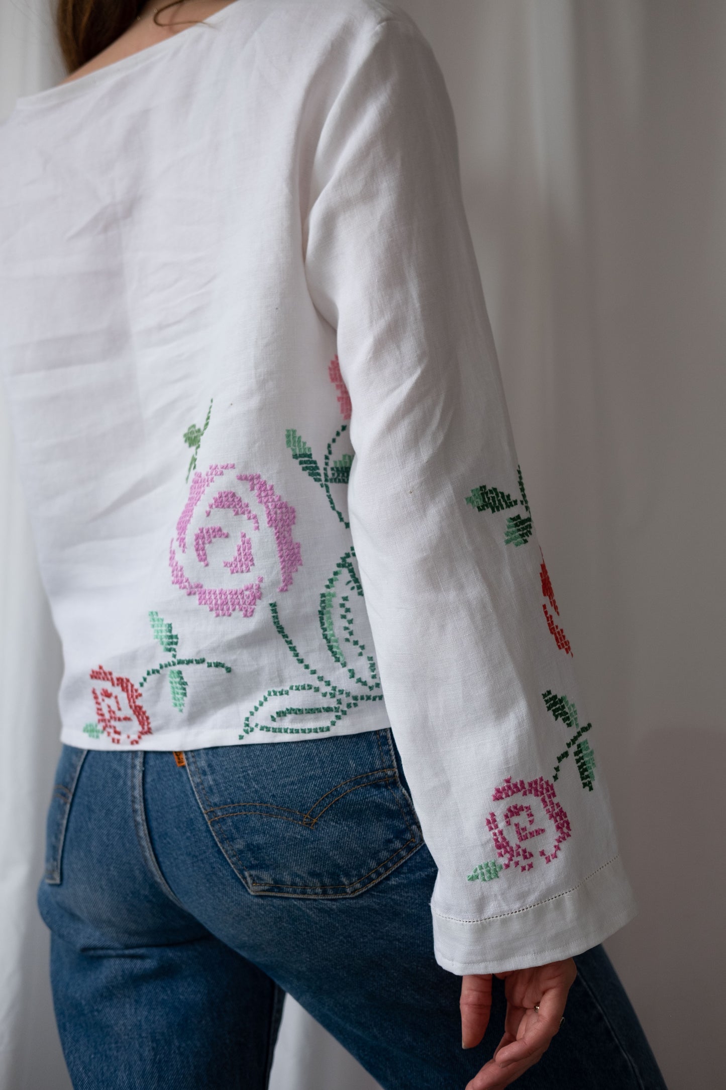 Anisa ~ Reworked Vintage Linen Embroidered Long Sleeve - M/L