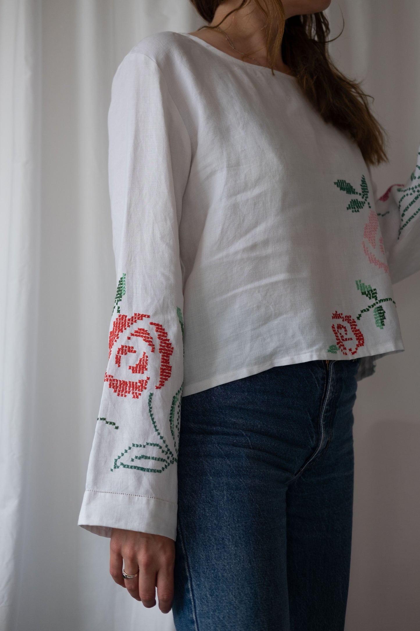 Anisa ~ Reworked Vintage Linen Embroidered Long Sleeve - M/L