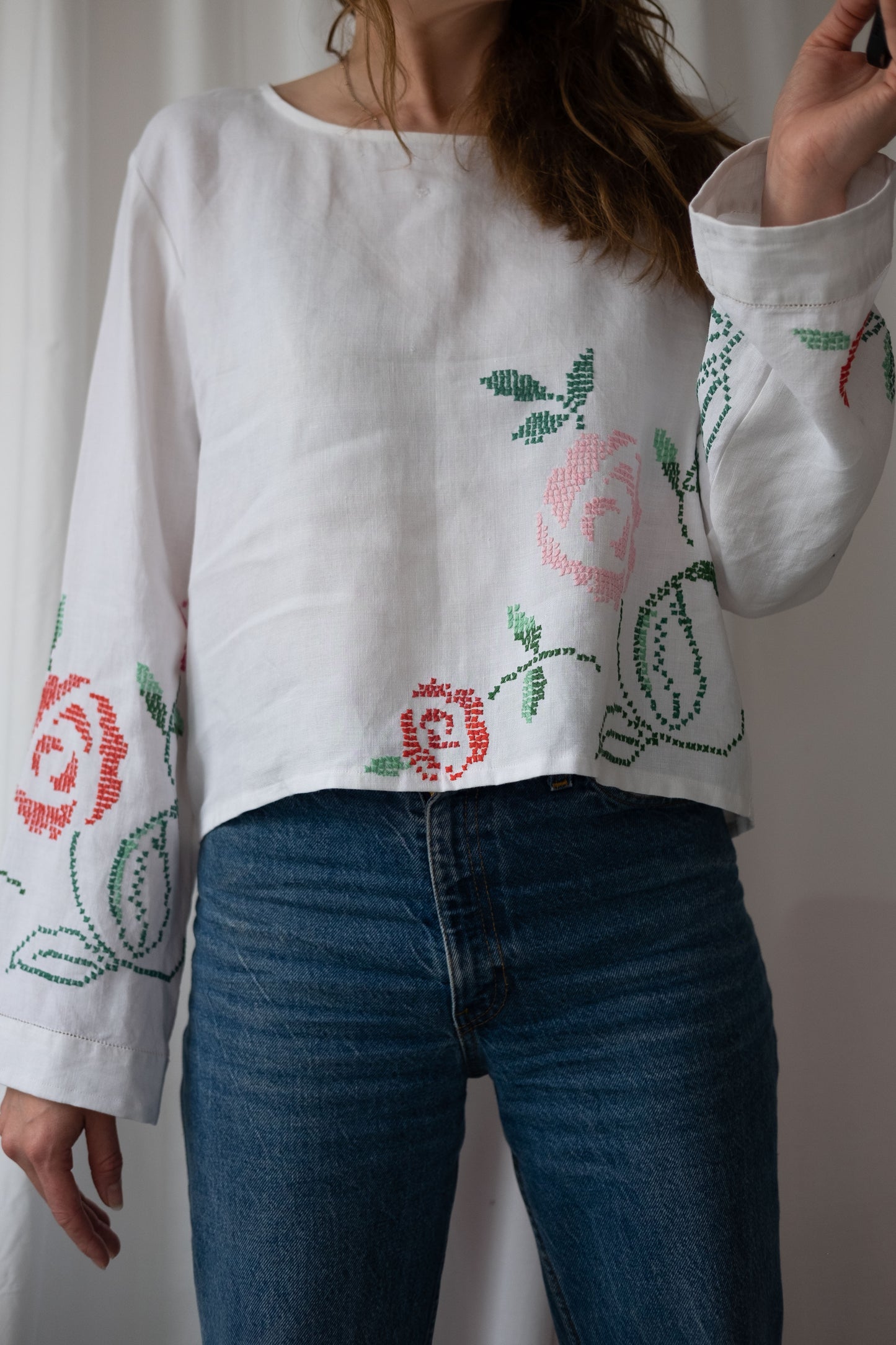 Anisa ~ Reworked Vintage Linen Embroidered Long Sleeve - M/L