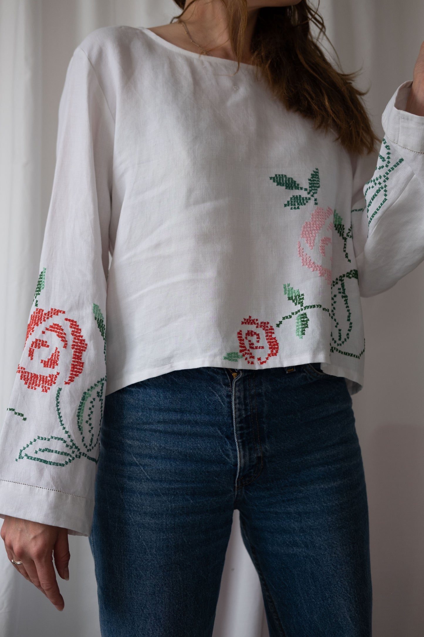 Anisa ~ Reworked Vintage Linen Embroidered Long Sleeve - M/L