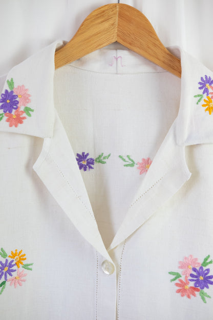 Begonia ~ Reworked Vintage Linen Embroidered Shirt - XL/2XL