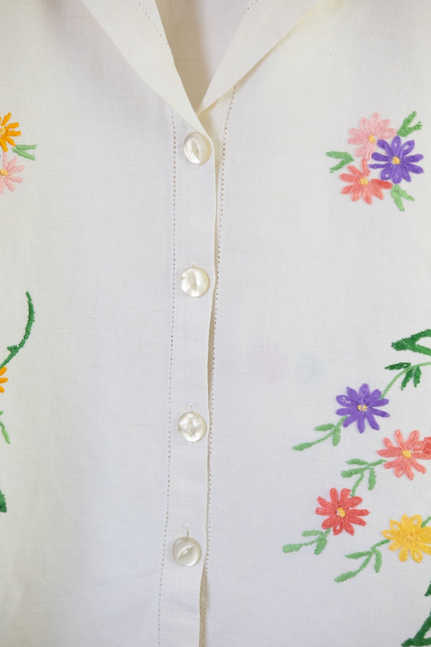 Begonia ~ Reworked Vintage Linen Embroidered Shirt - XL/2XL