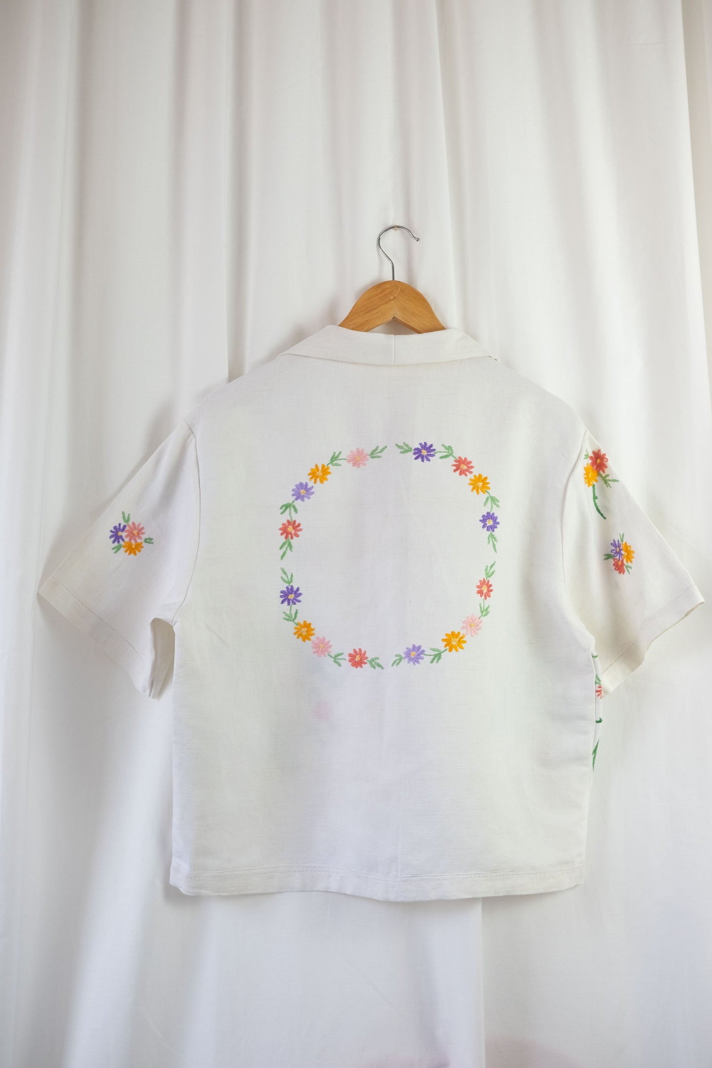 Begonia ~ Reworked Vintage Linen Embroidered Shirt - XL/2XL