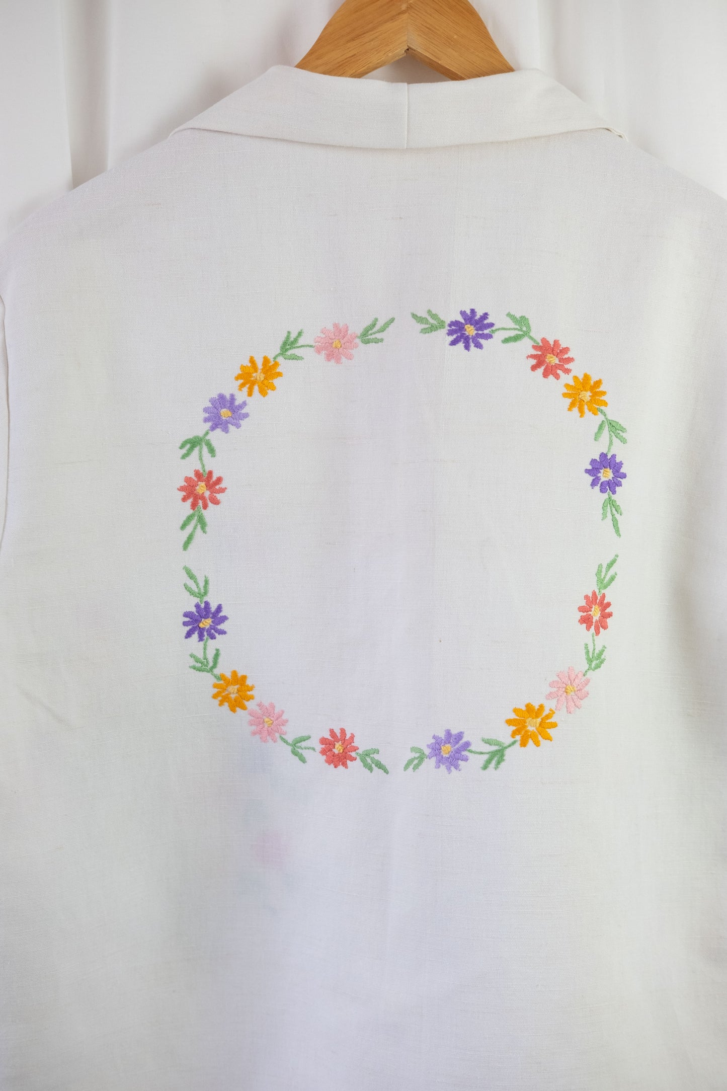 Begonia ~ Reworked Vintage Linen Embroidered Shirt - XL/2XL