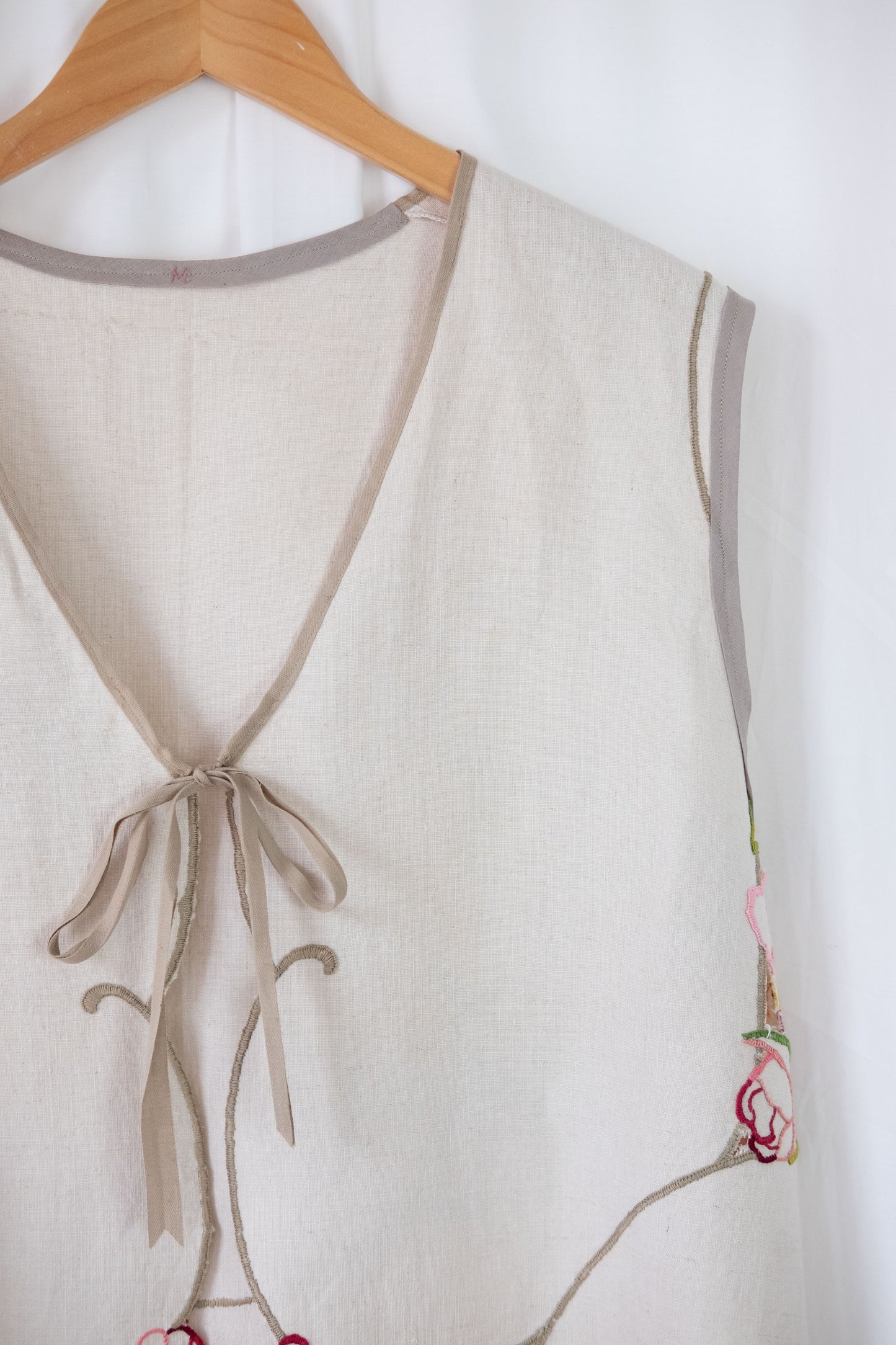 Lark ~ Reworked Vintage Linen Embroidered Waistcoat - M/L