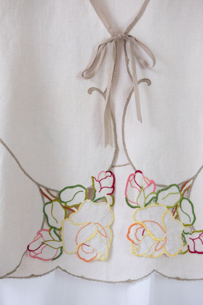 Lark ~ Reworked Vintage Linen Embroidered Waistcoat - M/L