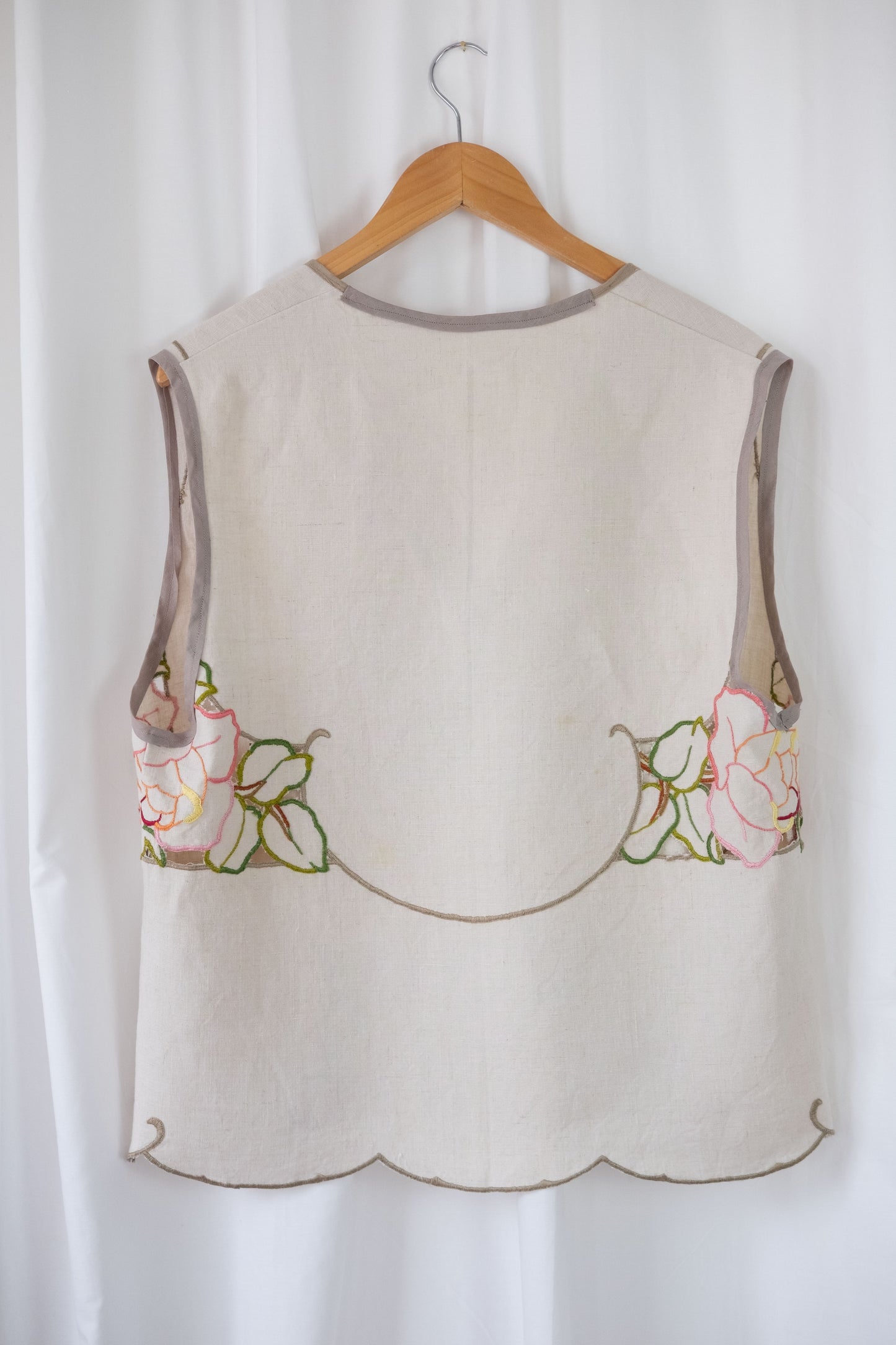 Lark ~ Reworked Vintage Linen Embroidered Waistcoat - M/L