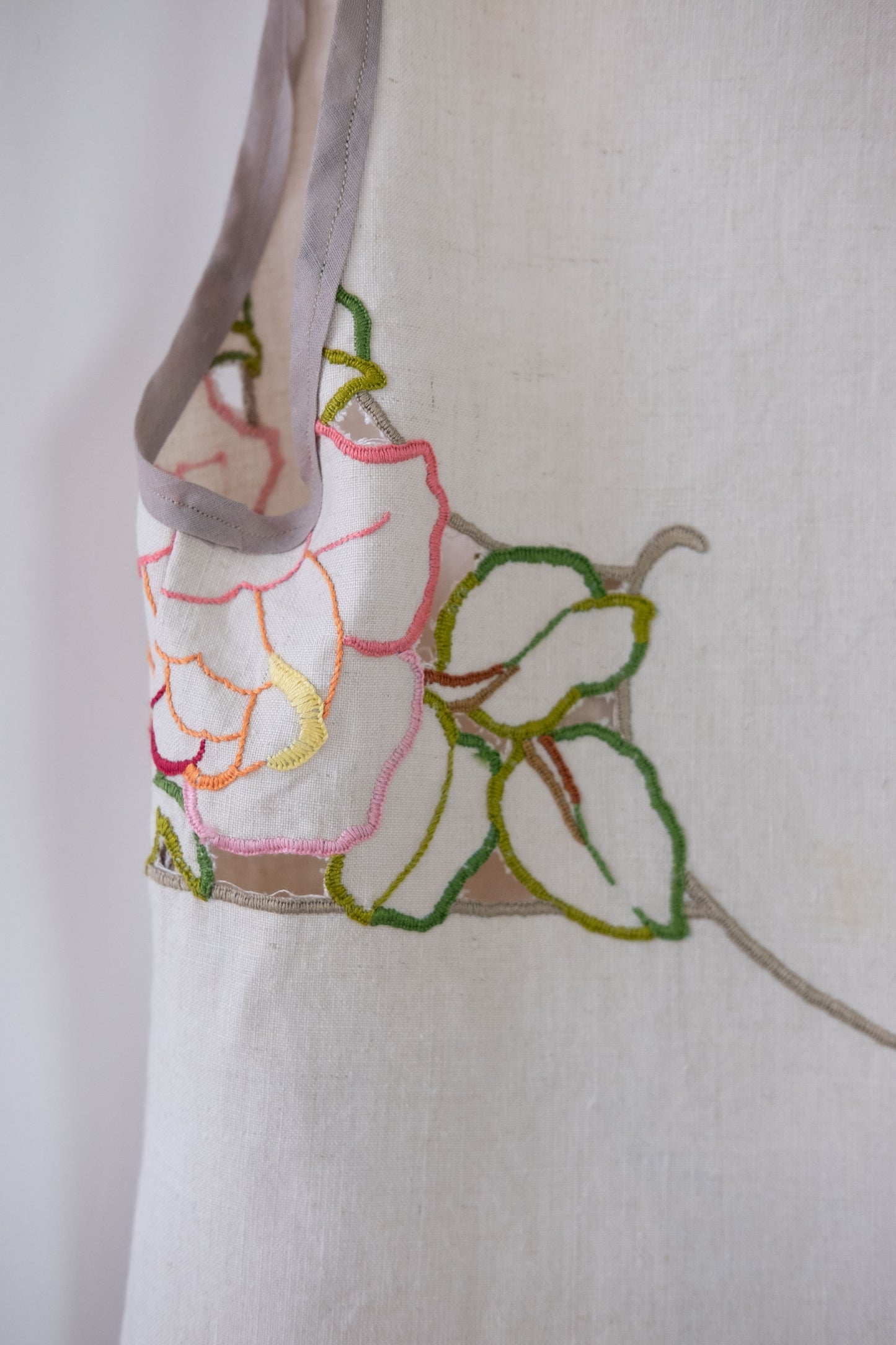 Lark ~ Reworked Vintage Linen Embroidered Waistcoat - M/L