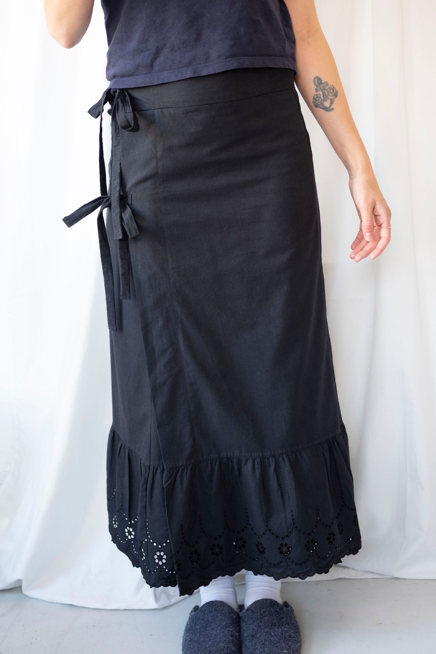 Bonnie ~ Black Broderie Prairie Midaxi Skirt - 14