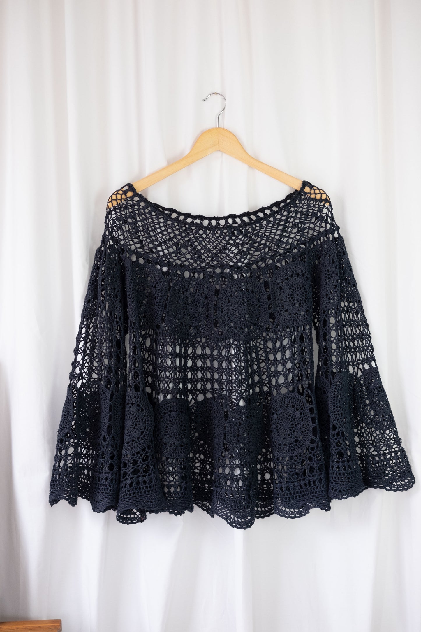 Calla ~ Reworked Vintage Crochet Bell Sleeve Top - M