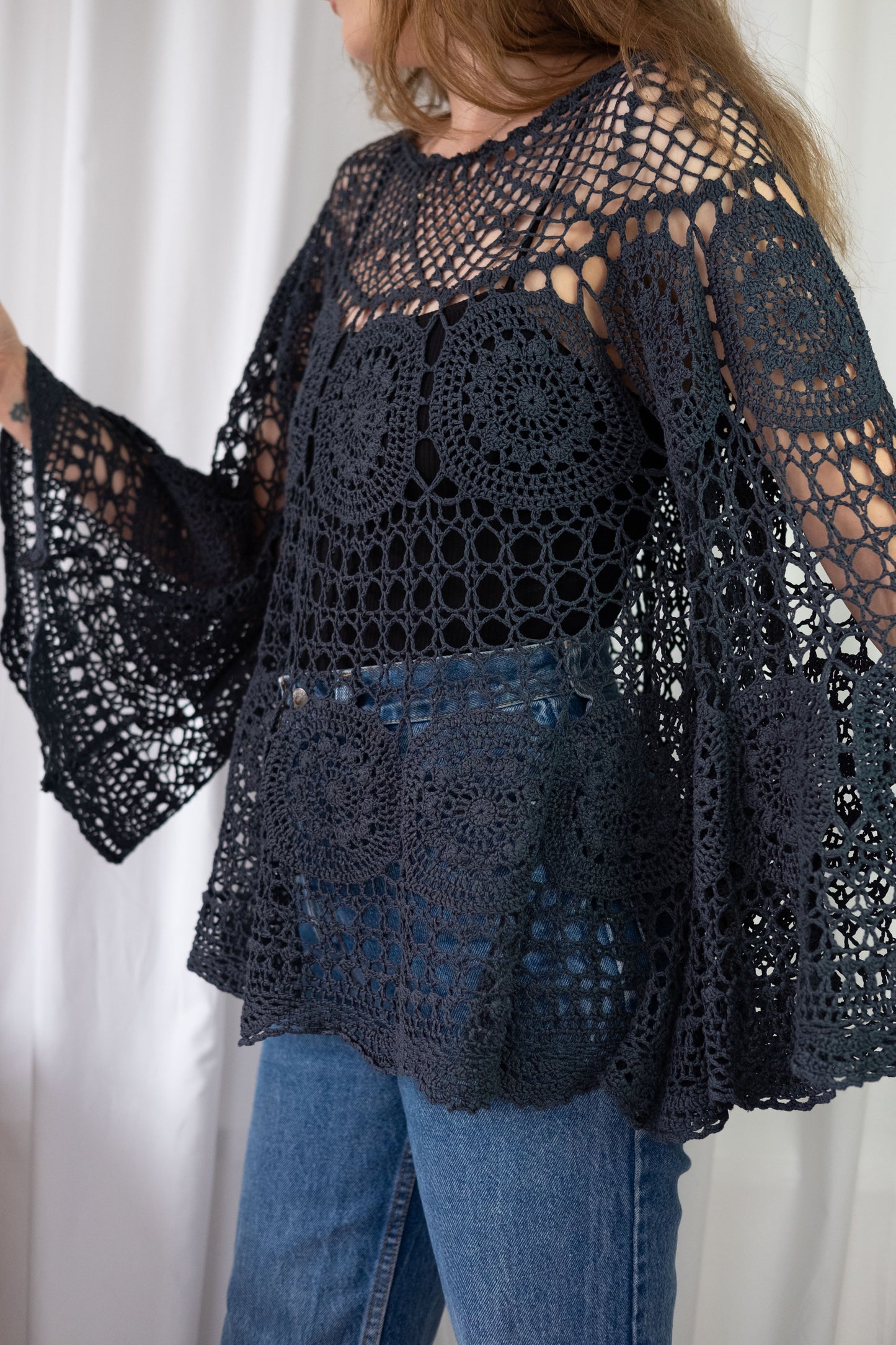 Calla ~ Reworked Vintage Crochet Bell Sleeve Top - M