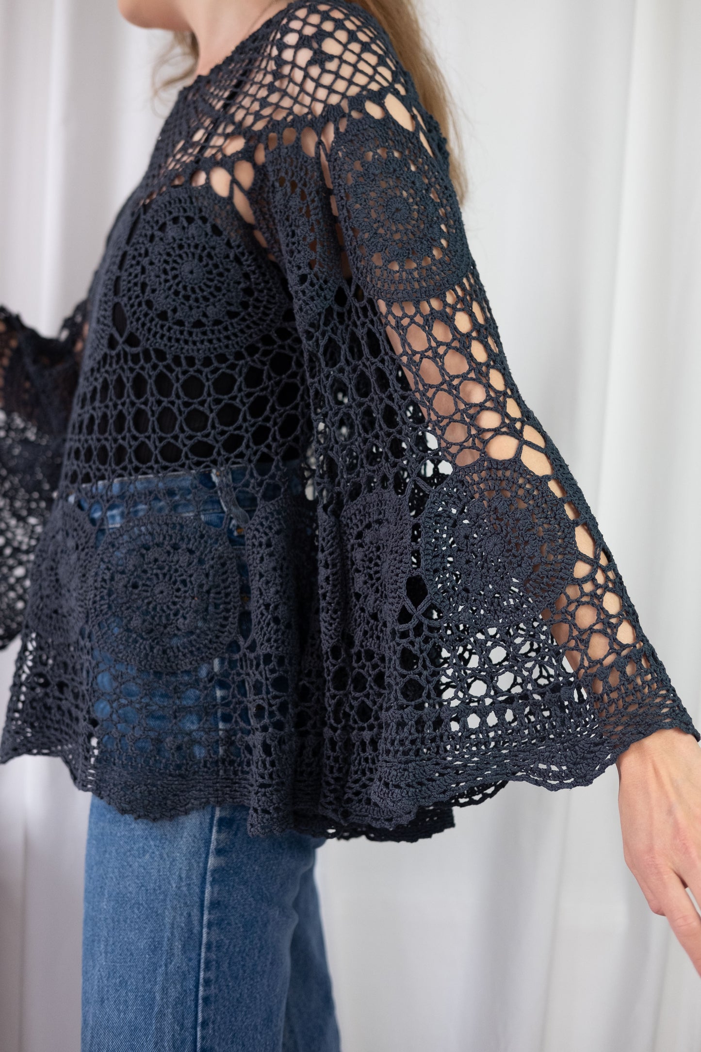 Calla ~ Reworked Vintage Crochet Bell Sleeve Top - M