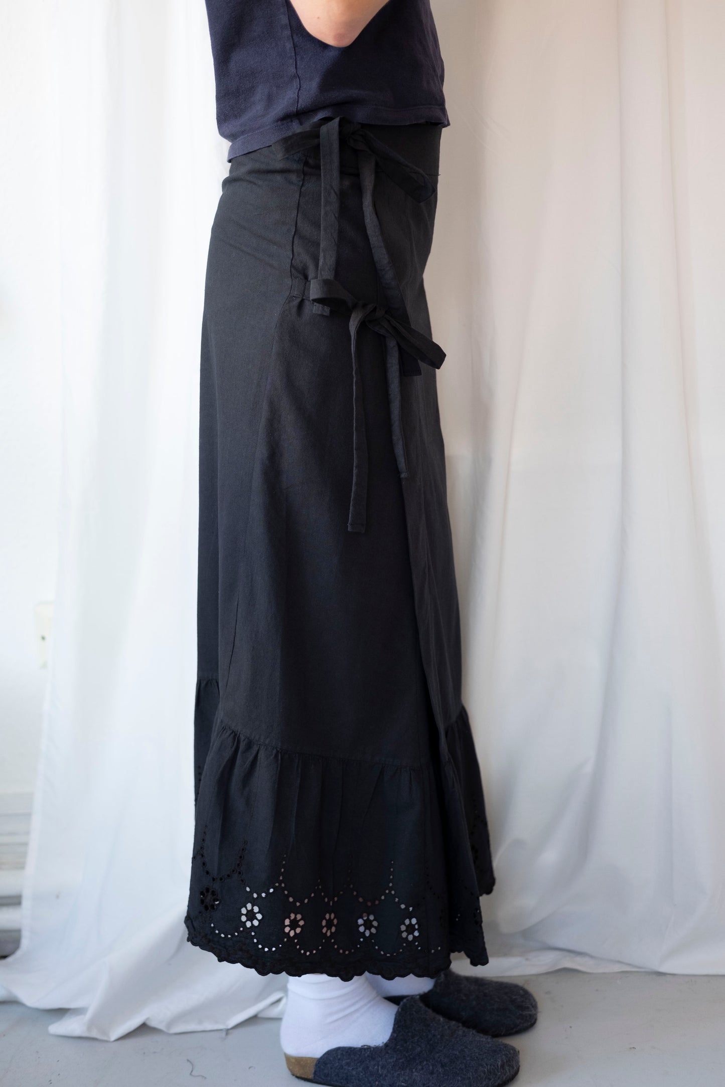 Bonnie ~ Black Broderie Prairie Midaxi Skirt - 14