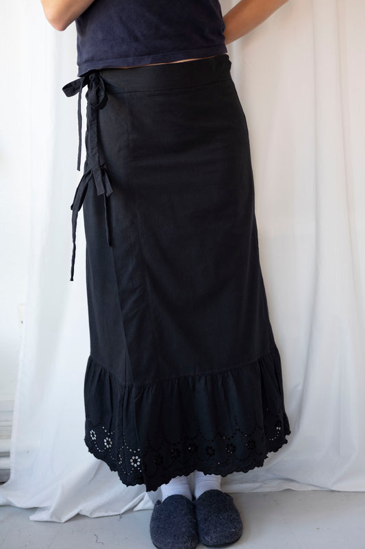 Bonnie ~ Black Broderie Prairie Midaxi Skirt - 14