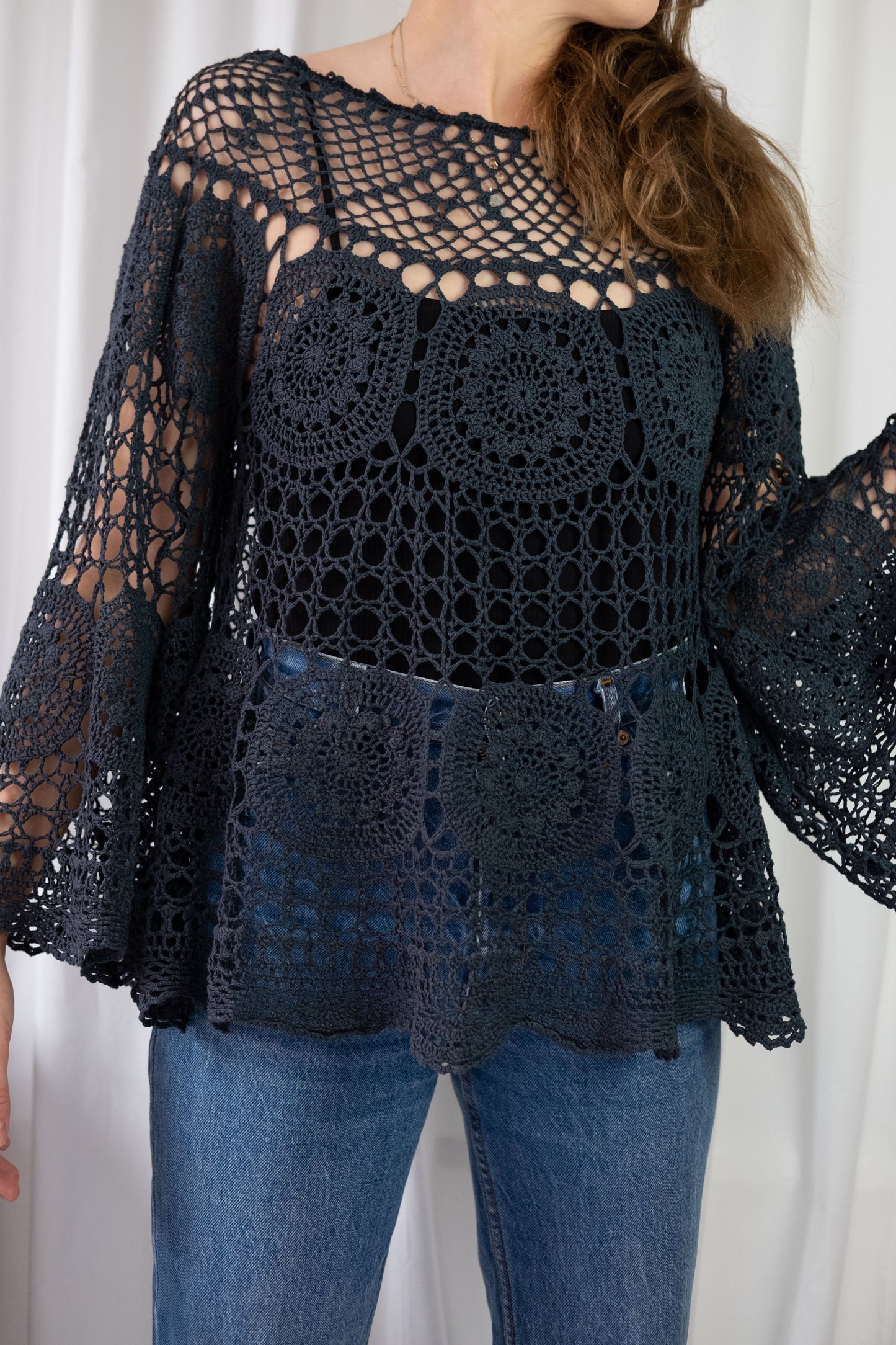 Calla ~ Reworked Vintage Crochet Bell Sleeve Top - M