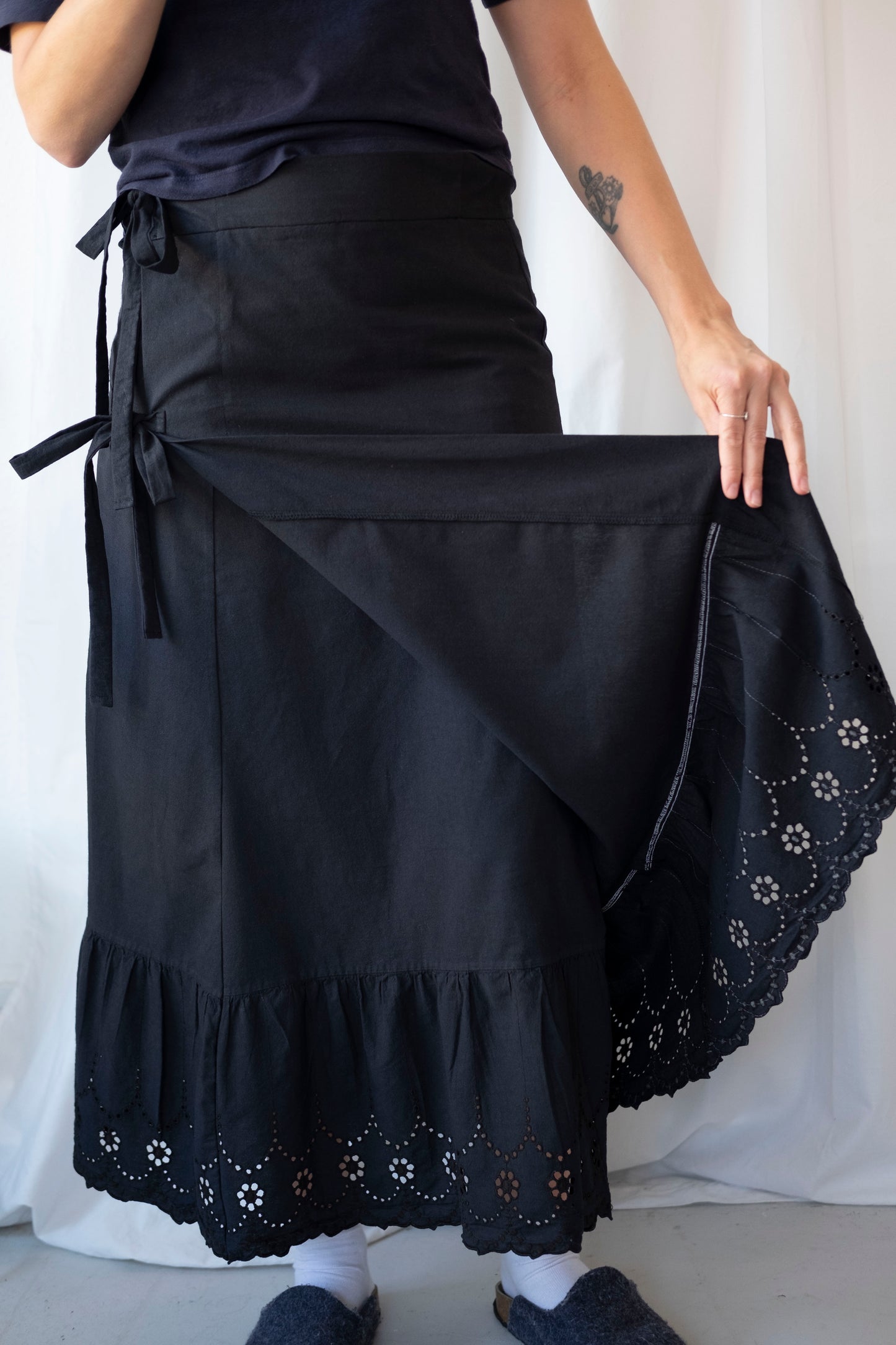 Bonnie ~ Black Broderie Prairie Midaxi Skirt - 14