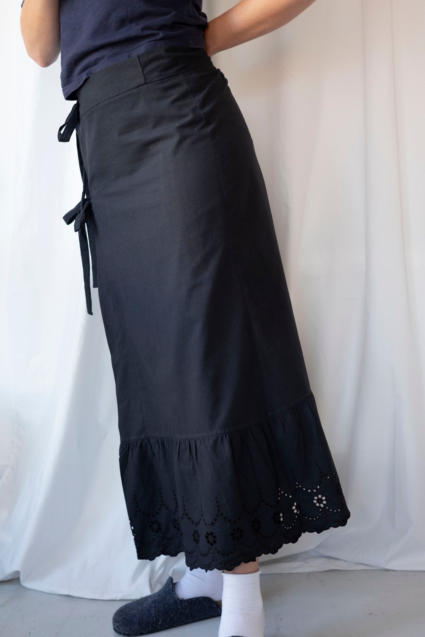 Bonnie ~ Black Broderie Prairie Midaxi Skirt - 14