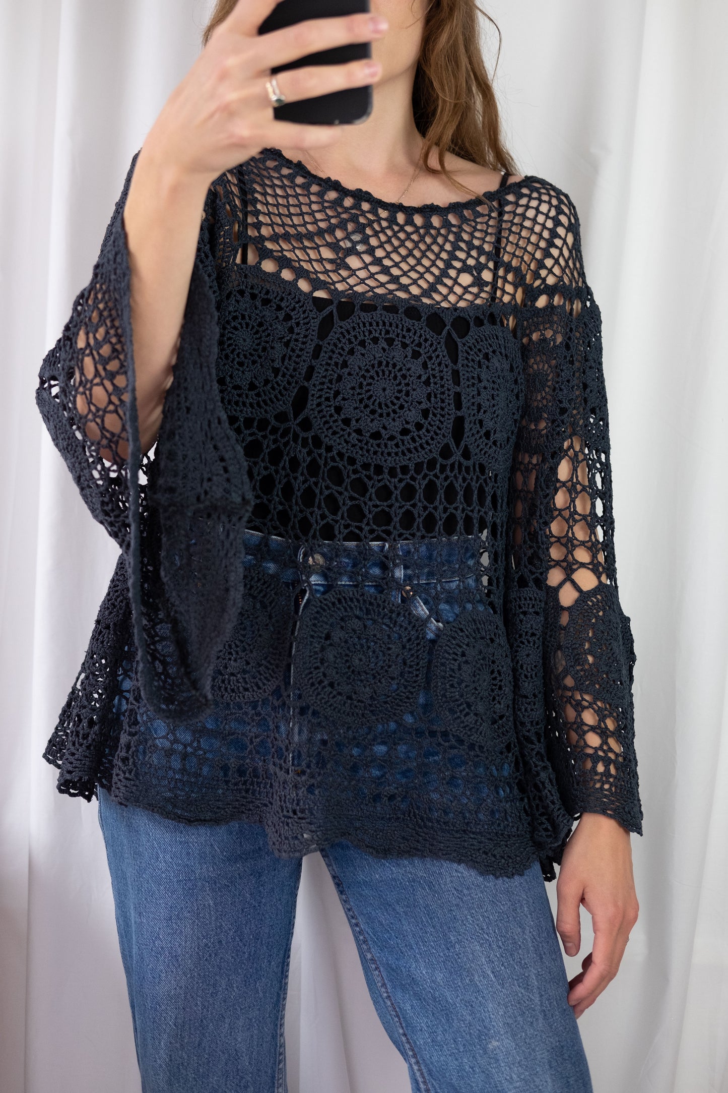 Calla ~ Reworked Vintage Crochet Bell Sleeve Top - M