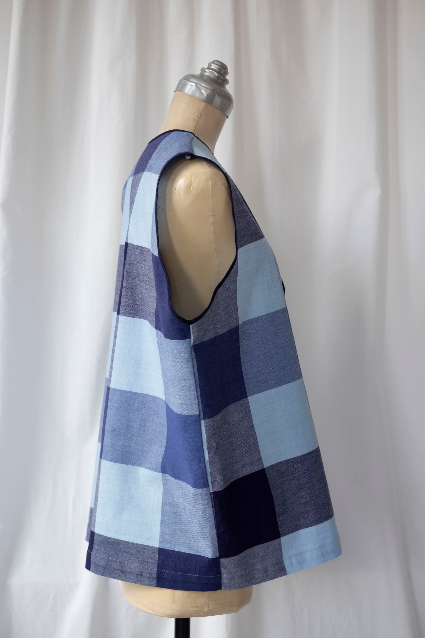 Hydrangea ~ Reworked Blue Check Tie Waistcoat - L