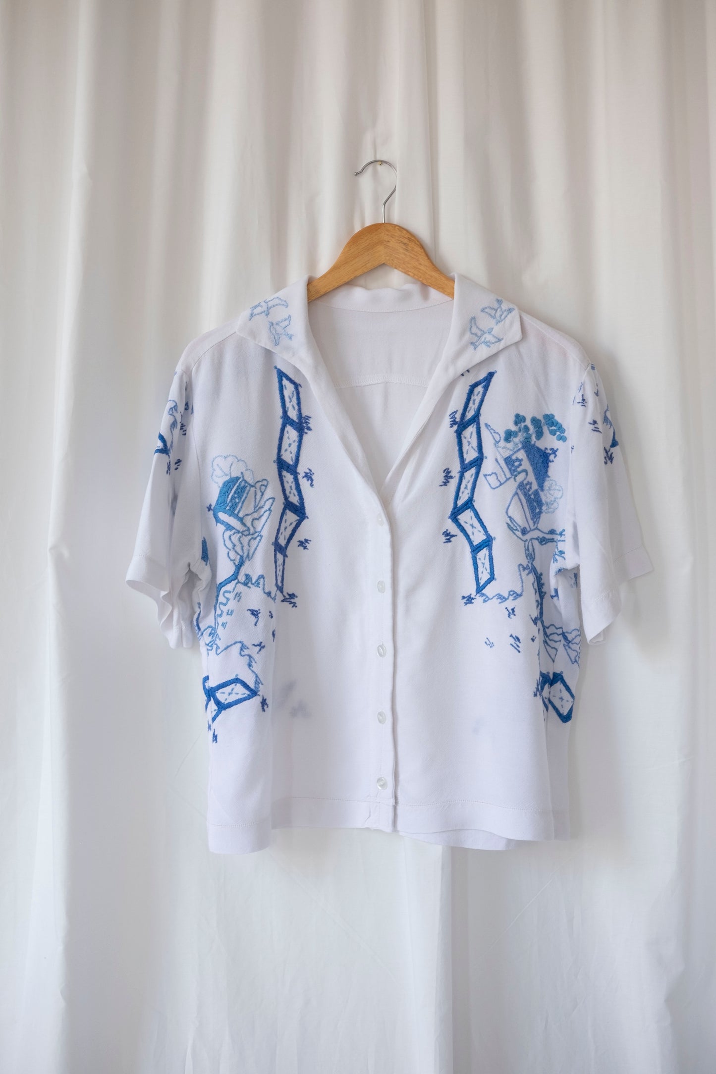 Sialia ~ Reworked Vintage Embroidered Cotton Shirt - L