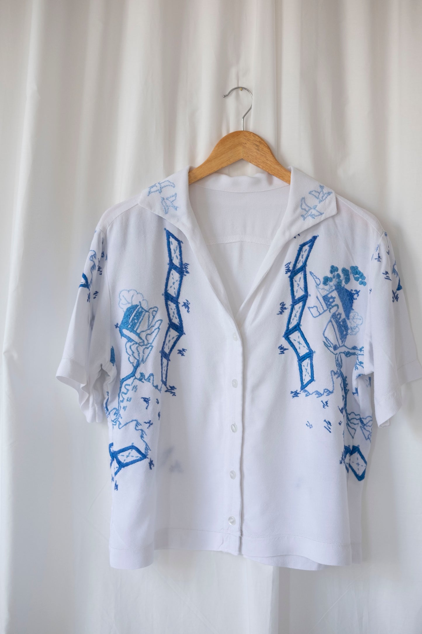 Sialia ~ Reworked Vintage Embroidered Cotton Shirt - L