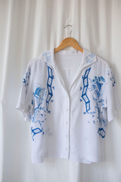 Sialia ~ Reworked Vintage Embroidered Cotton Shirt - L