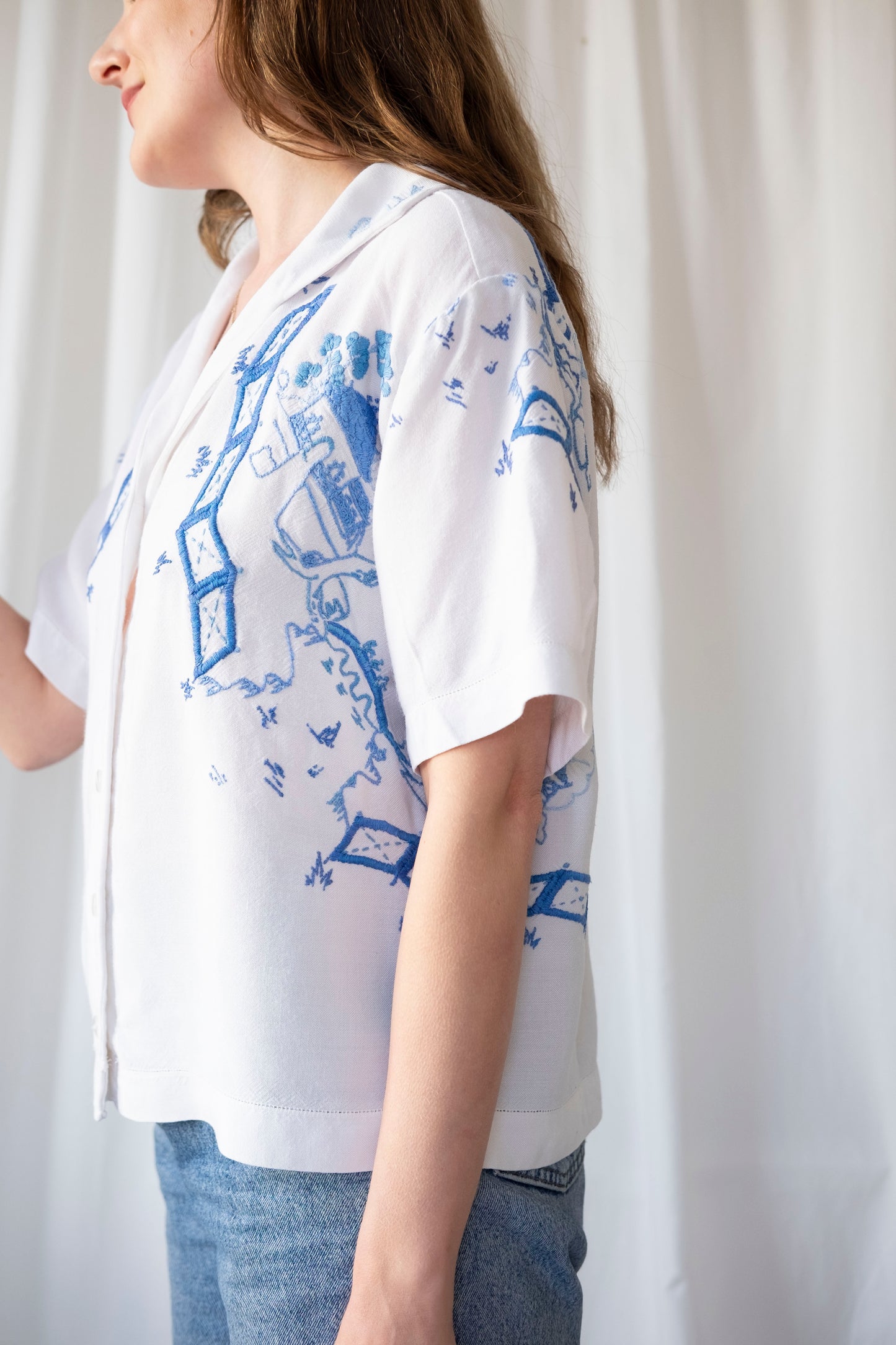 Sialia ~ Reworked Vintage Embroidered Cotton Shirt - L