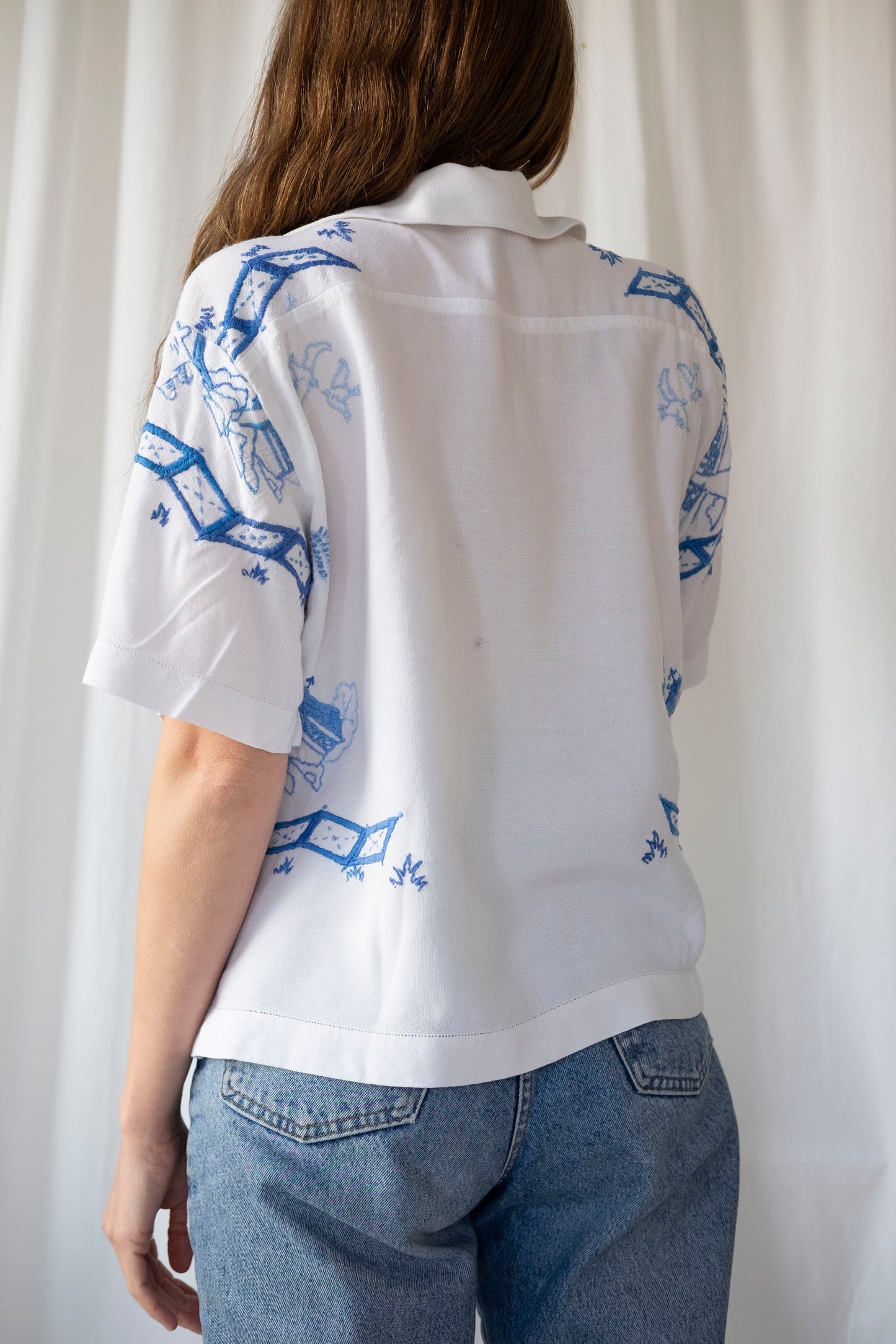 Sialia ~ Reworked Vintage Embroidered Cotton Shirt - L