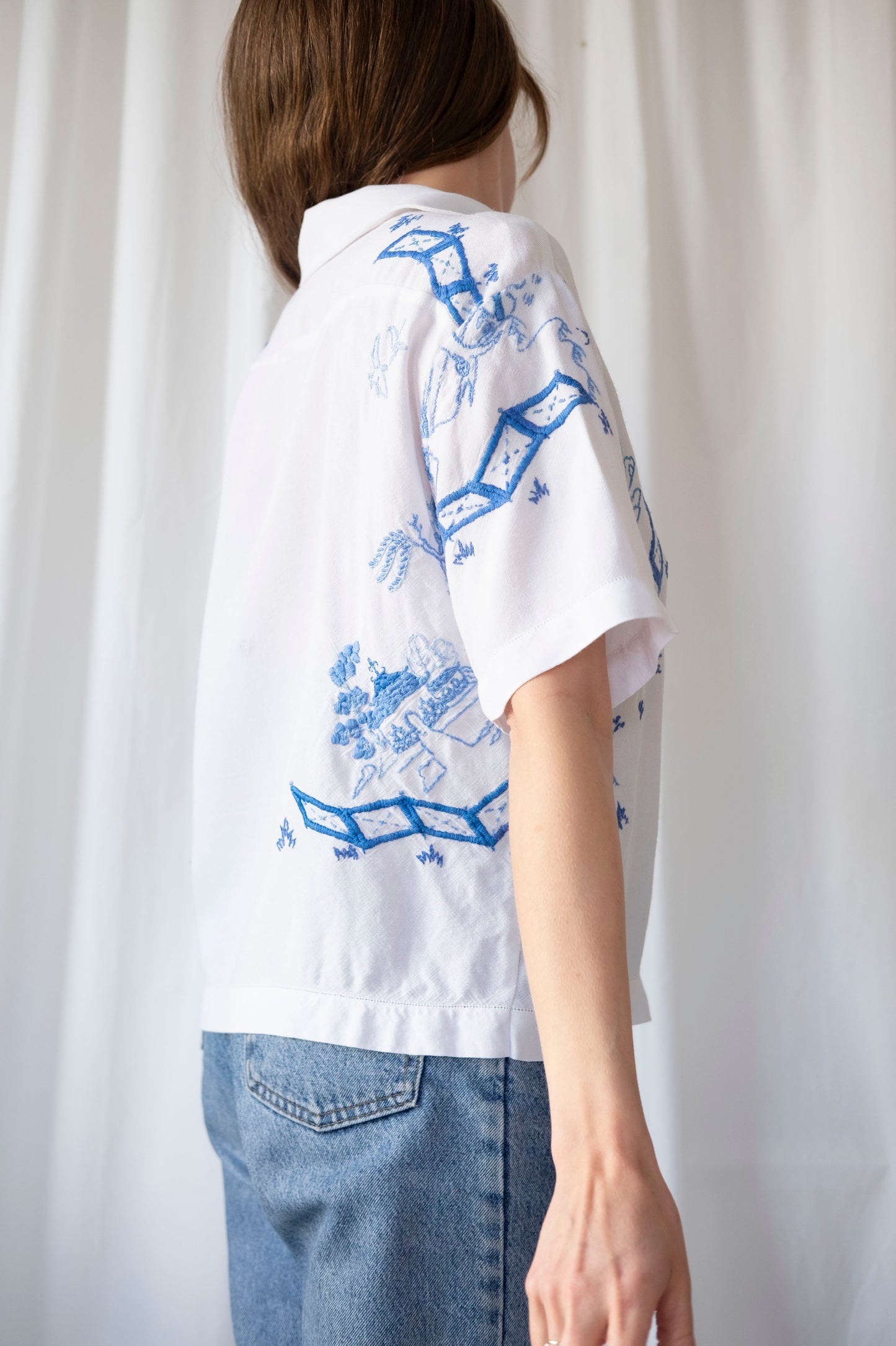 Sialia ~ Reworked Vintage Embroidered Cotton Shirt - L