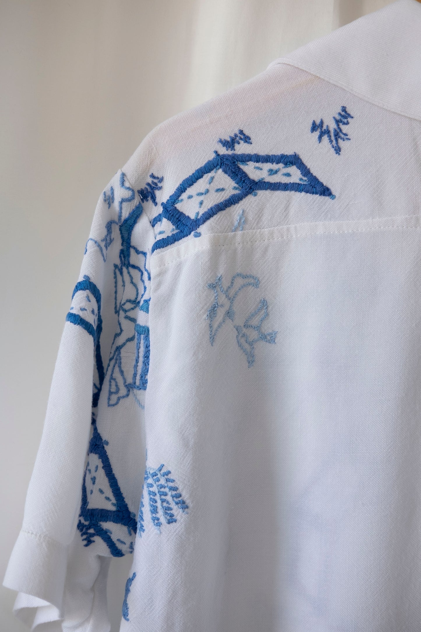 Sialia ~ Reworked Vintage Embroidered Cotton Shirt - L