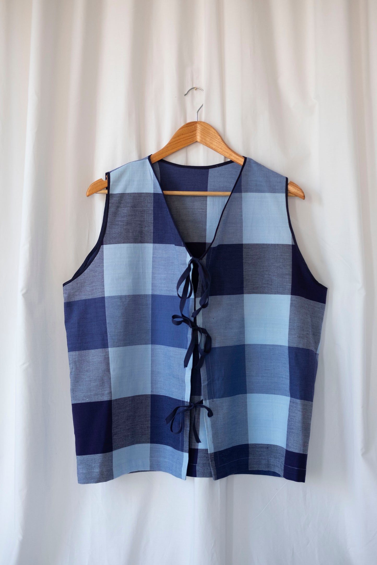 Hydrangea ~ Reworked Blue Check Tie Waistcoat - L