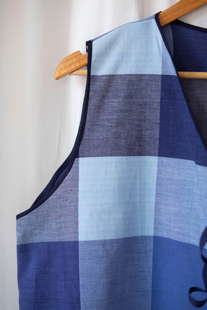 Hydrangea ~ Reworked Blue Check Tie Waistcoat - L