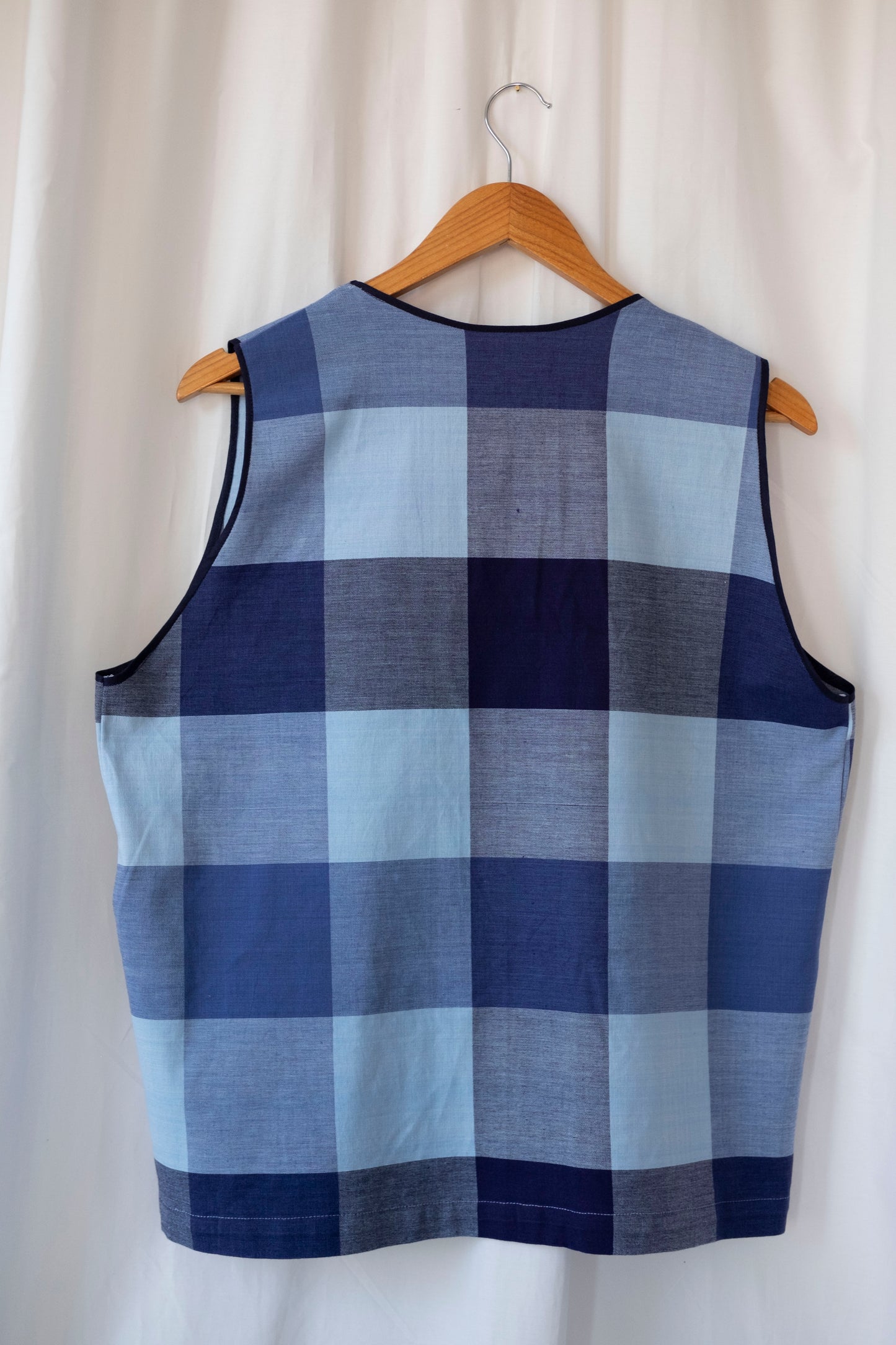 Hydrangea ~ Reworked Blue Check Tie Waistcoat - L