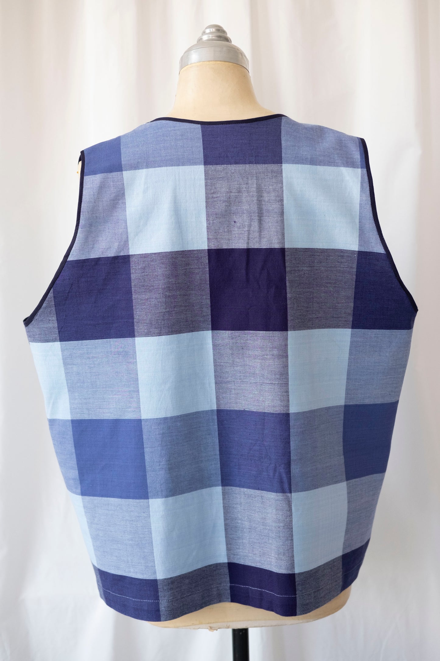 Hydrangea ~ Reworked Blue Check Tie Waistcoat - L