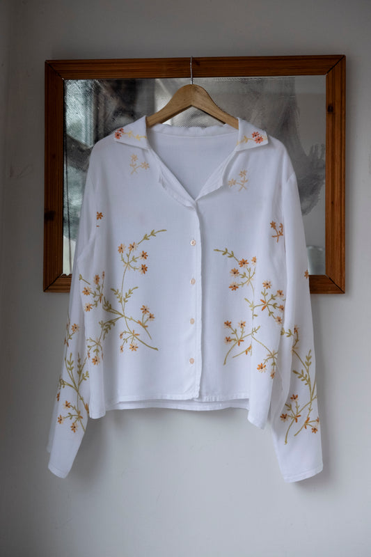 Calendula ~ Reworked Embroidered Long Sleeve Shirt - M/L