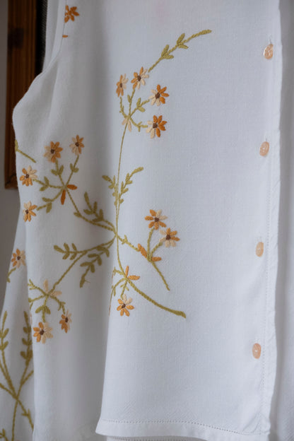 Calendula ~ Reworked Embroidered Long Sleeve Shirt - M/L