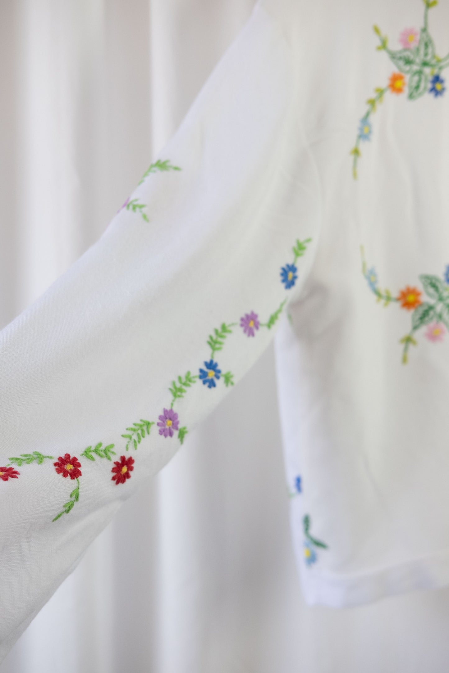 Clematis ~ Reworked Vintage Linen Embroidered Shirt - L/XL