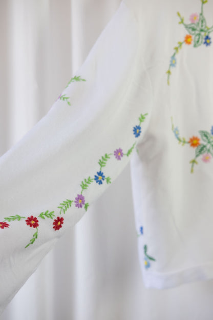 Clematis ~ Reworked Vintage Linen Embroidered Shirt - L/XL