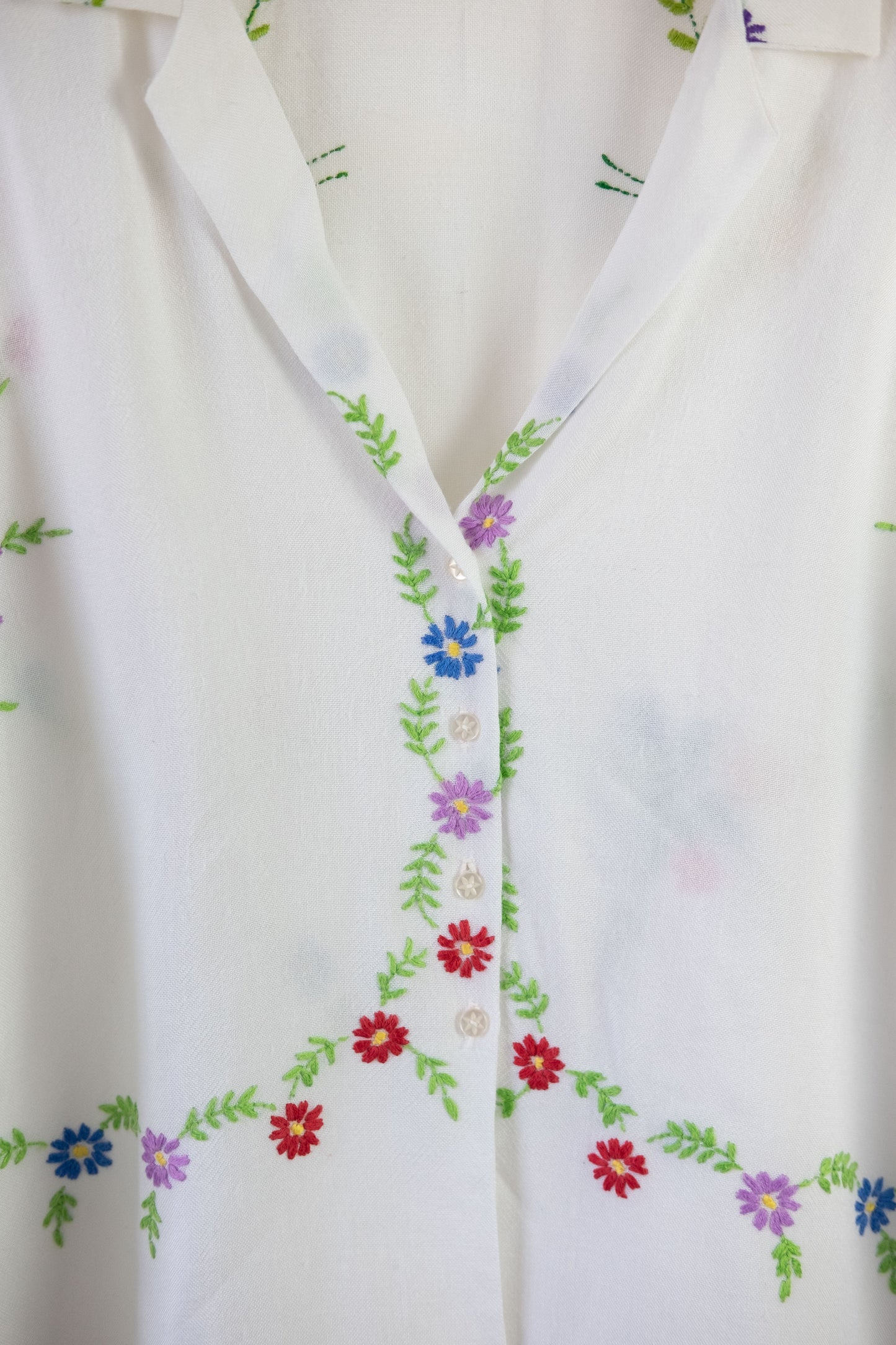 Clematis ~ Reworked Vintage Linen Embroidered Shirt - L/XL