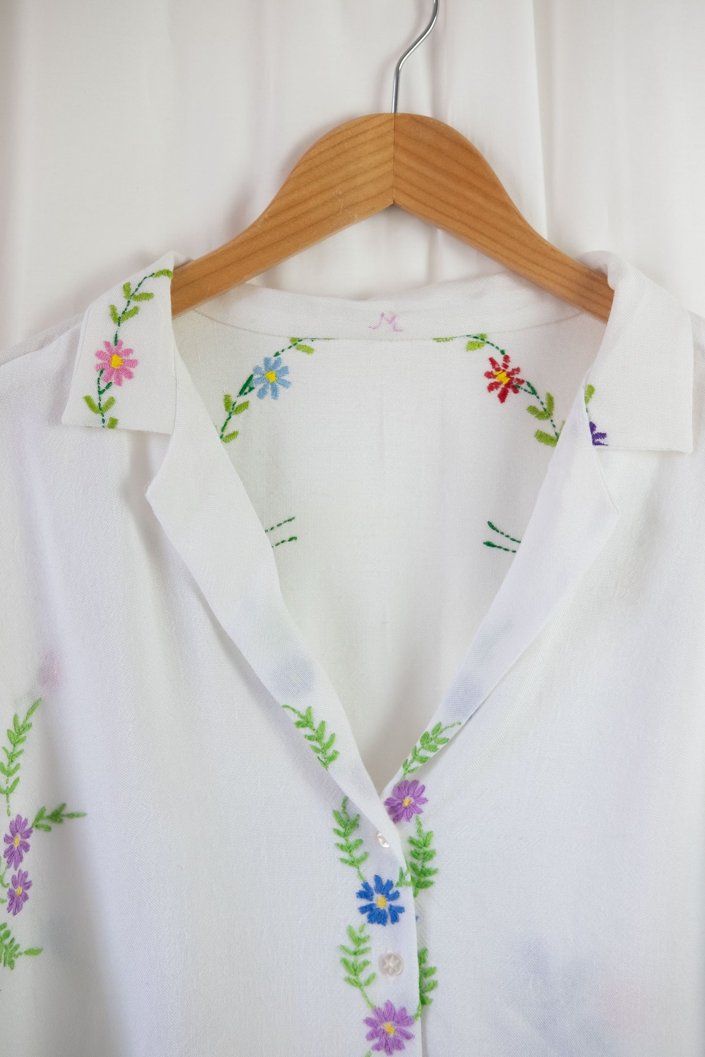 Clematis ~ Reworked Vintage Linen Embroidered Shirt - L/XL