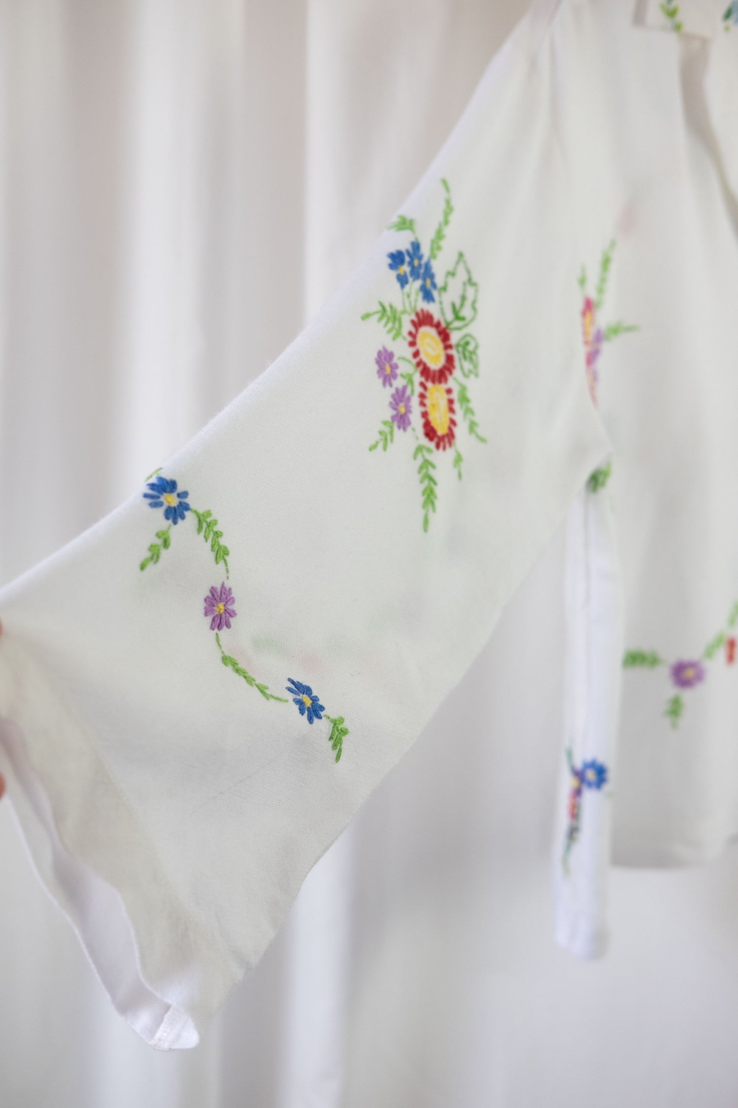 Clematis ~ Reworked Vintage Linen Embroidered Shirt - L/XL