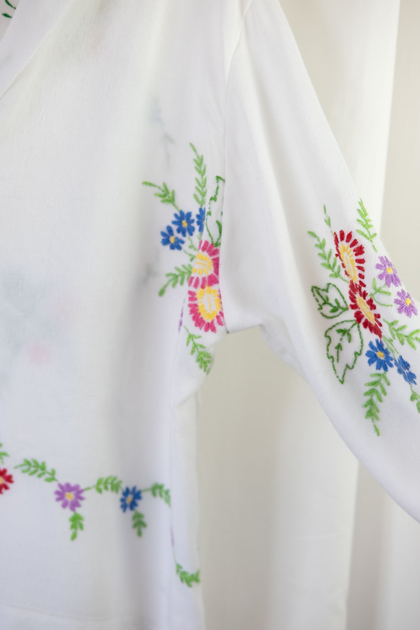 Clematis ~ Reworked Vintage Linen Embroidered Shirt - L/XL