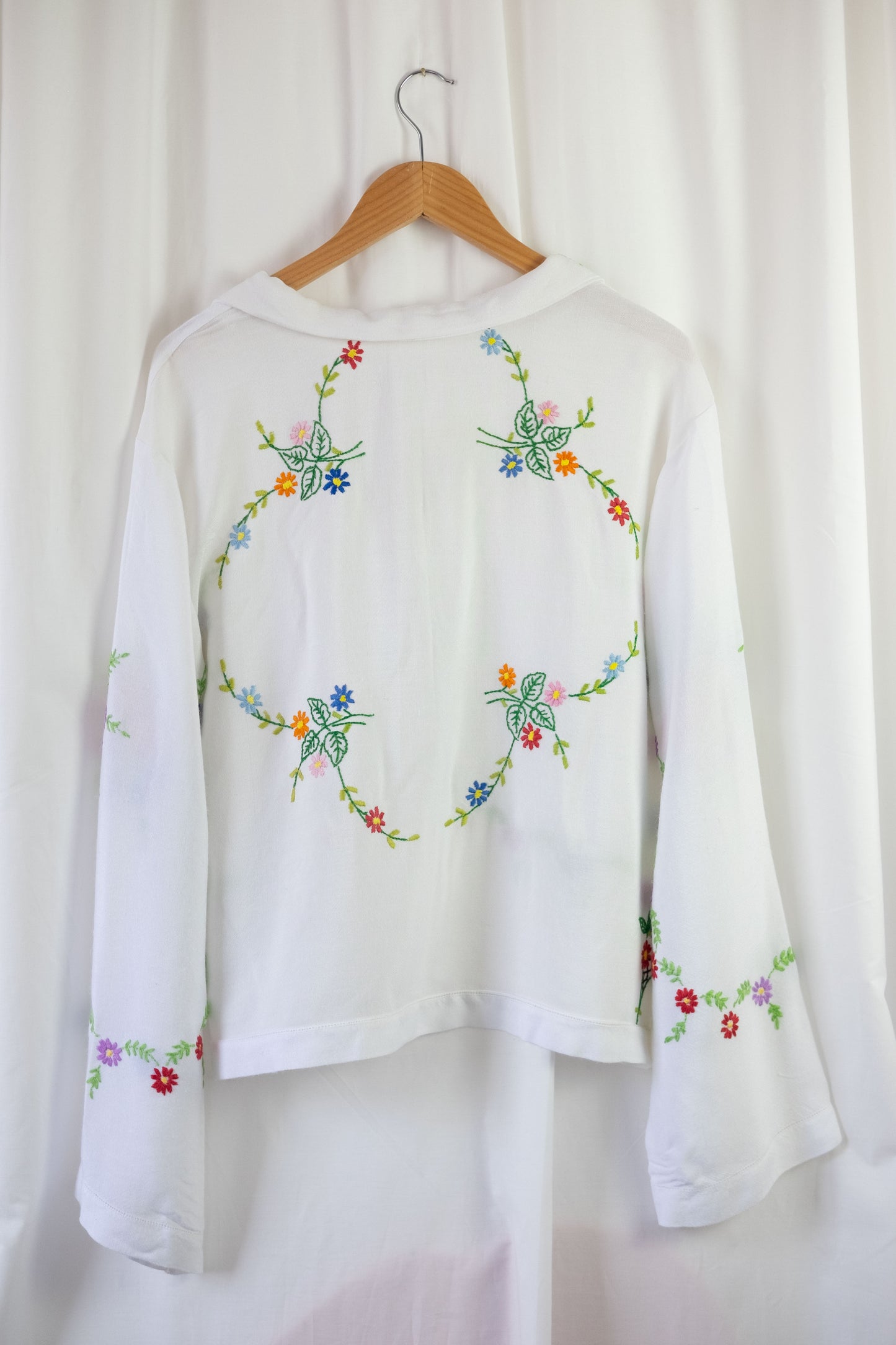 Clematis ~ Reworked Vintage Linen Embroidered Shirt - L/XL