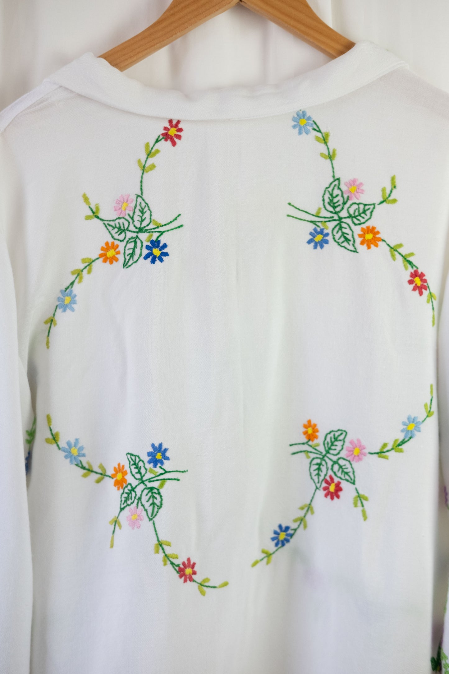 Clematis ~ Reworked Vintage Linen Embroidered Shirt - L/XL