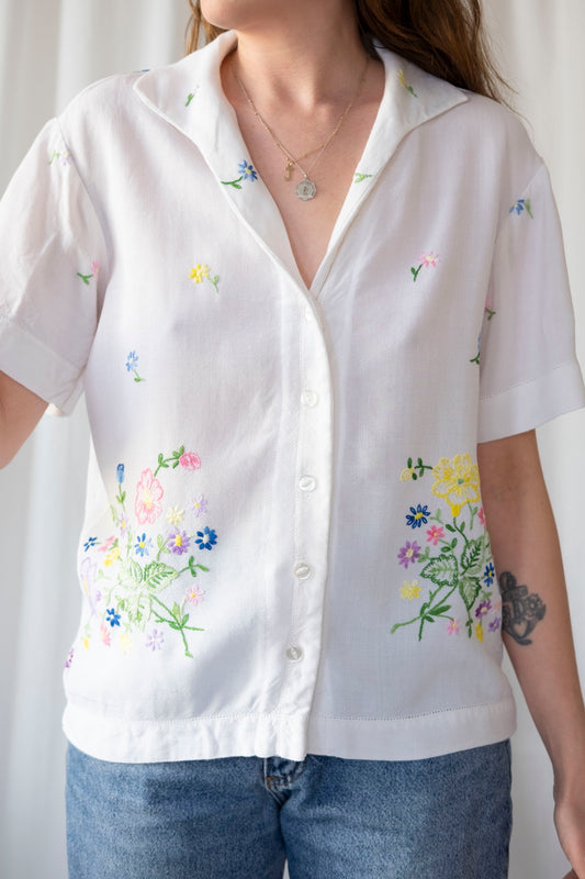 Garland ~ Reworked Vintage Embroidered Cotton Shirt - M