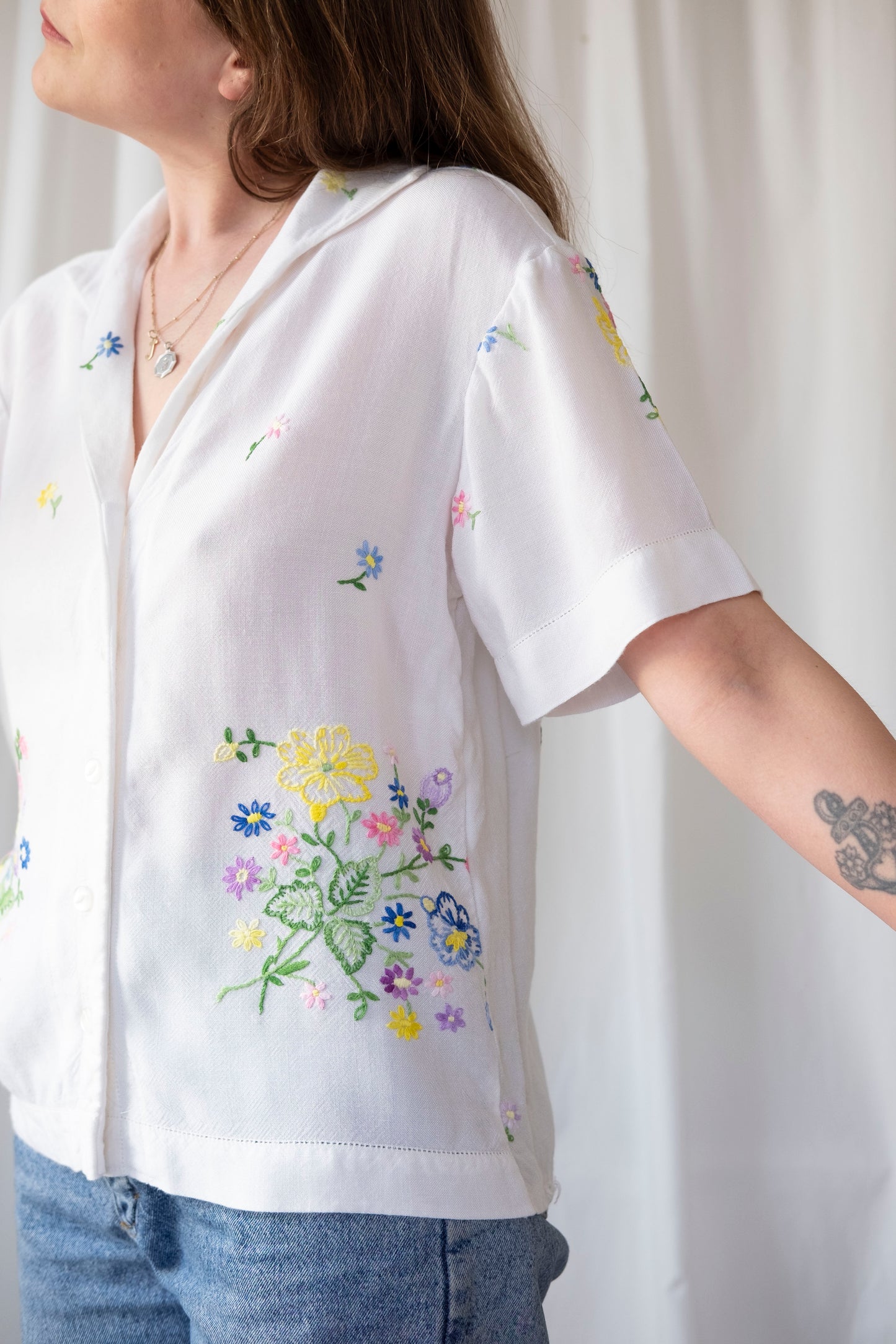 Garland ~ Reworked Vintage Embroidered Cotton Shirt - M