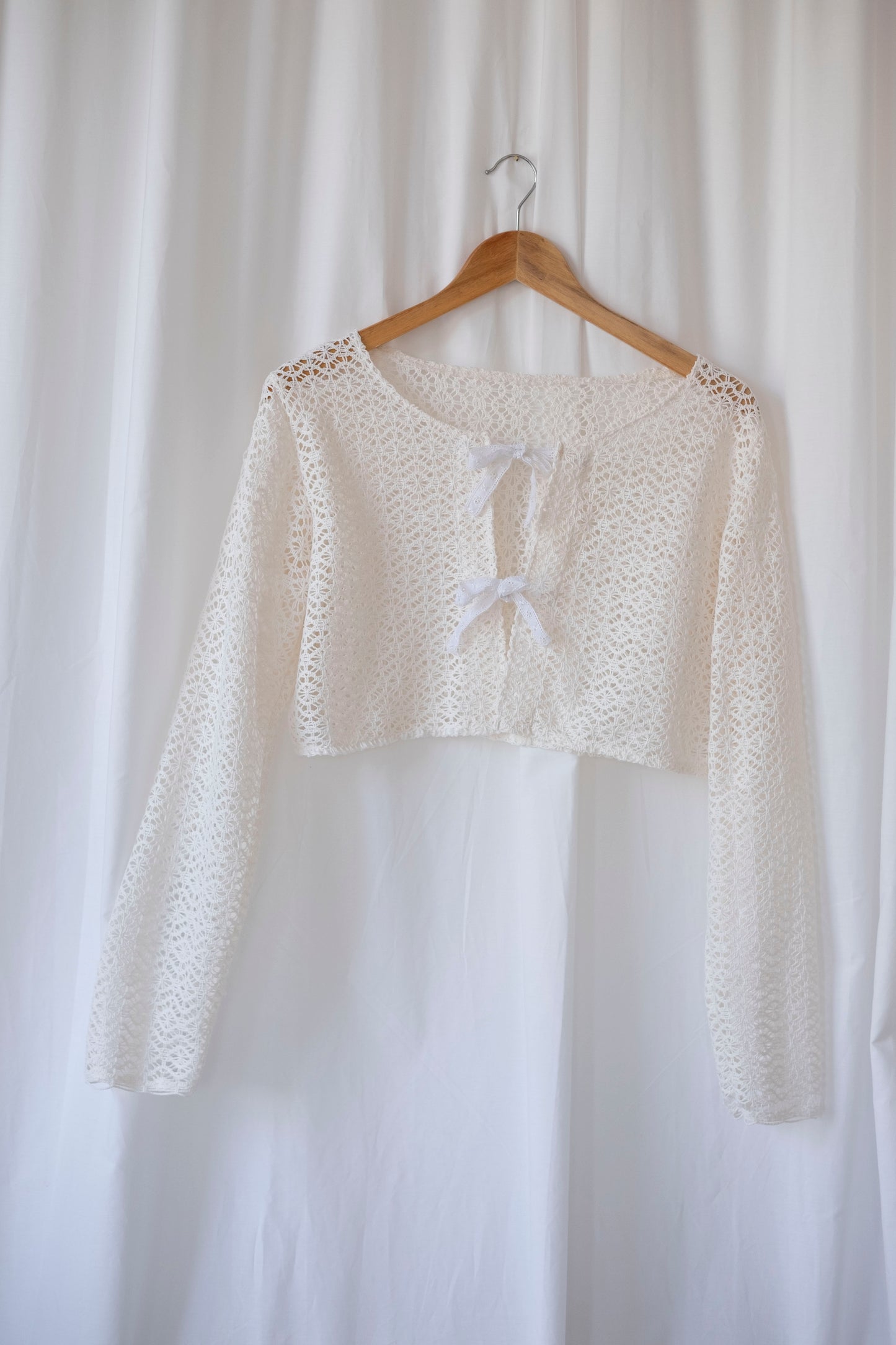 Sage ~ Reworked Vintage Lace Crochet Tie Top - S